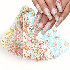 10pcs Cupid Angel Rose Nail Foil Stickers Adhesive Baroque Flower Art Decals