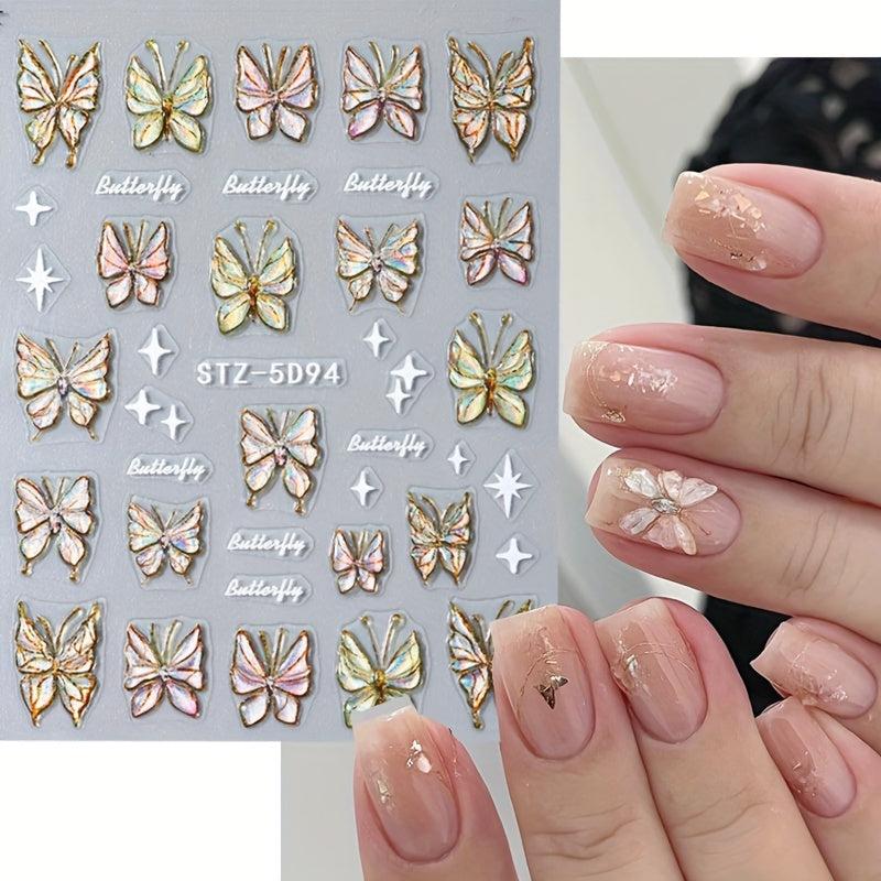 2pcs 5D Embossed Butterfly Nail Art Stickers Self Adhesive Nail Art Supplies