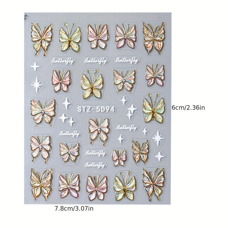 2pcs 5D Embossed Butterfly Nail Art Stickers Self Adhesive Nail Art Supplies