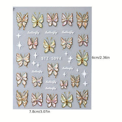 2pcs 5D Embossed Butterfly Nail Art Stickers Self Adhesive Nail Art Supplies