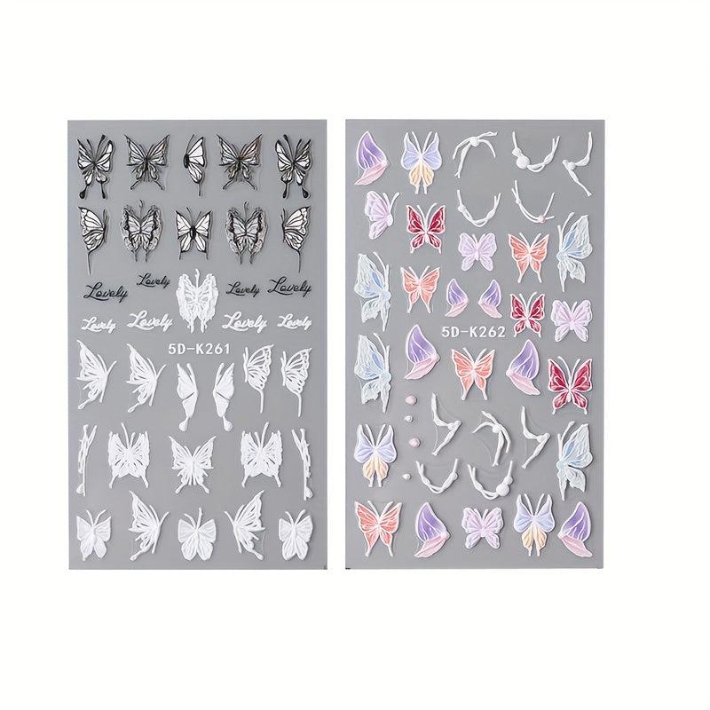 2pcs 5D Embossed Butterfly Nail Art Stickers Self Adhesive Nail Art Supplies