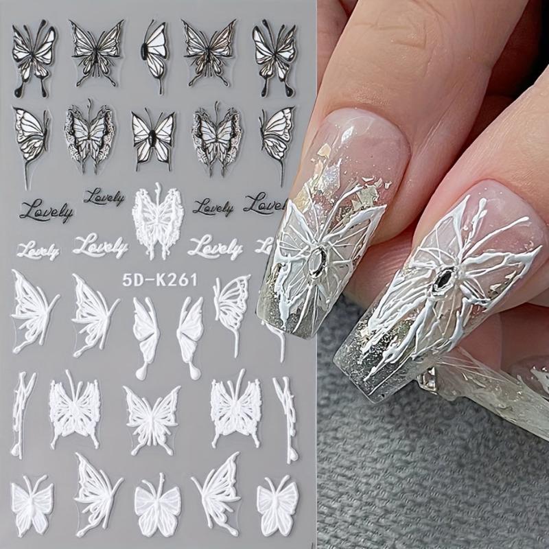 2pcs 5D Embossed Butterfly Nail Art Stickers Self Adhesive Nail Art Supplies