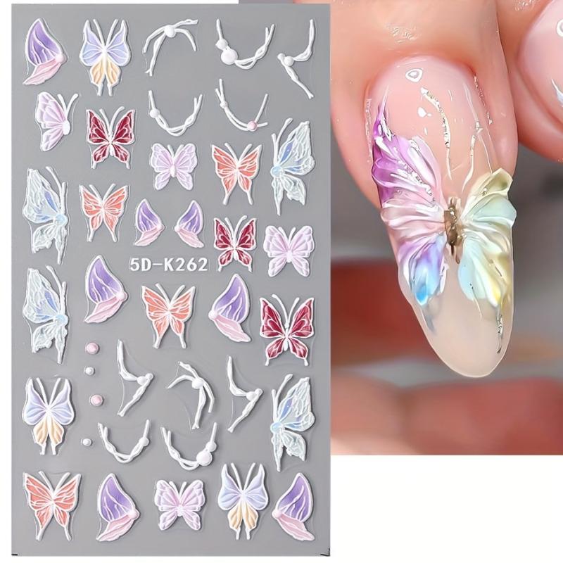 2pcs 5D Embossed Butterfly Nail Art Stickers Self Adhesive Nail Art Supplies