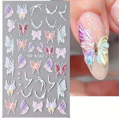 2pcs 5D Embossed Butterfly Nail Art Stickers Self Adhesive Nail Art Supplies