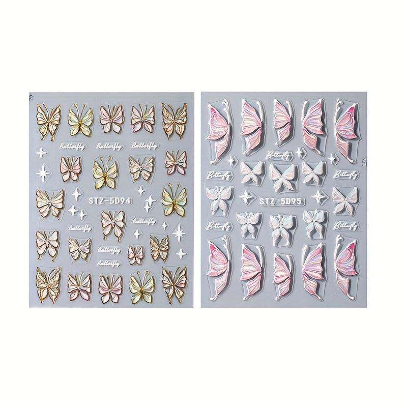 2pcs 5D Embossed Butterfly Nail Art Stickers Self Adhesive Nail Art Supplies