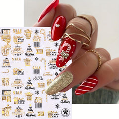 Christmas Nail Art Stickers Golden Santa Holographic Snowflake Nail Decals