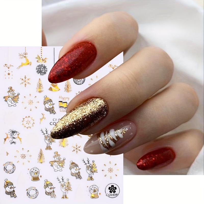 Christmas Nail Art Stickers Golden Santa Holographic Snowflake Nail Decals