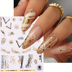Christmas Nail Art Stickers Golden Santa Holographic Snowflake Nail Decals