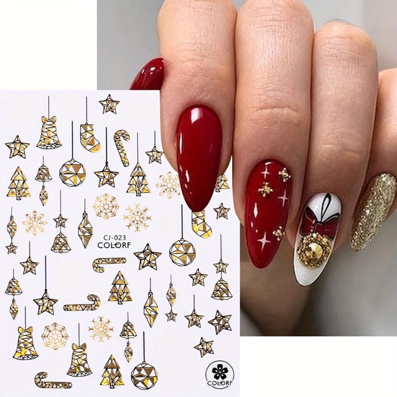 Christmas Nail Art Stickers Golden Santa Holographic Snowflake Nail Decals