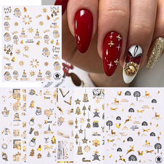 Christmas Nail Art Stickers Golden Santa Holographic Snowflake Nail Decals
