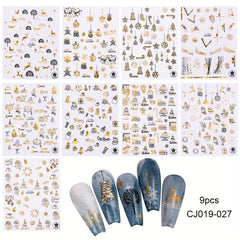 Christmas Nail Art Stickers Golden Santa Holographic Snowflake Nail Decals
