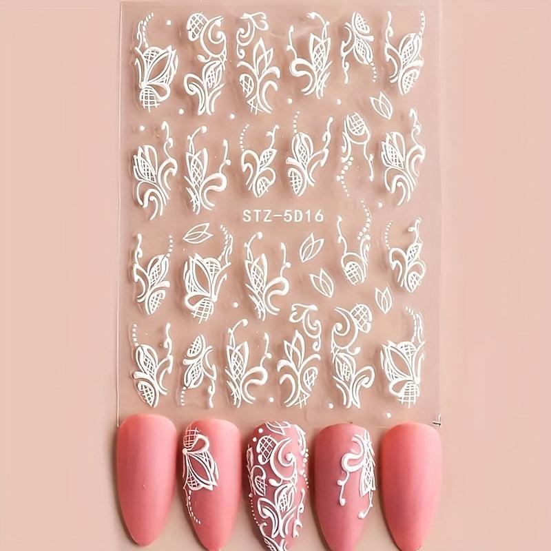 3pcs 3D Embossed Lace Flower Nail Art Stickers Self Adhesive Nail Art Decals