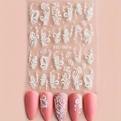 3pcs 3D Embossed Lace Flower Nail Art Stickers Self Adhesive Nail Art Decals