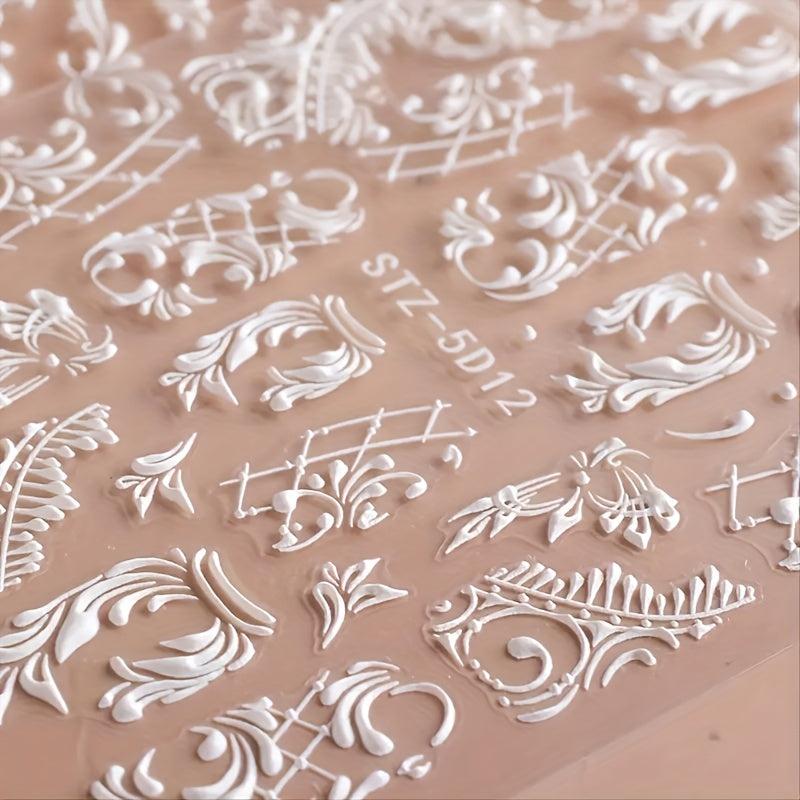 3pcs 3D Embossed Lace Flower Nail Art Stickers Self Adhesive Nail Art Decals