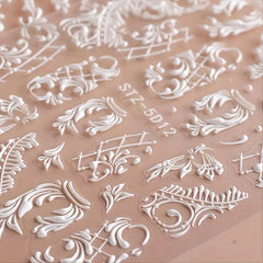3pcs 3D Embossed Lace Flower Nail Art Stickers Self Adhesive Nail Art Decals