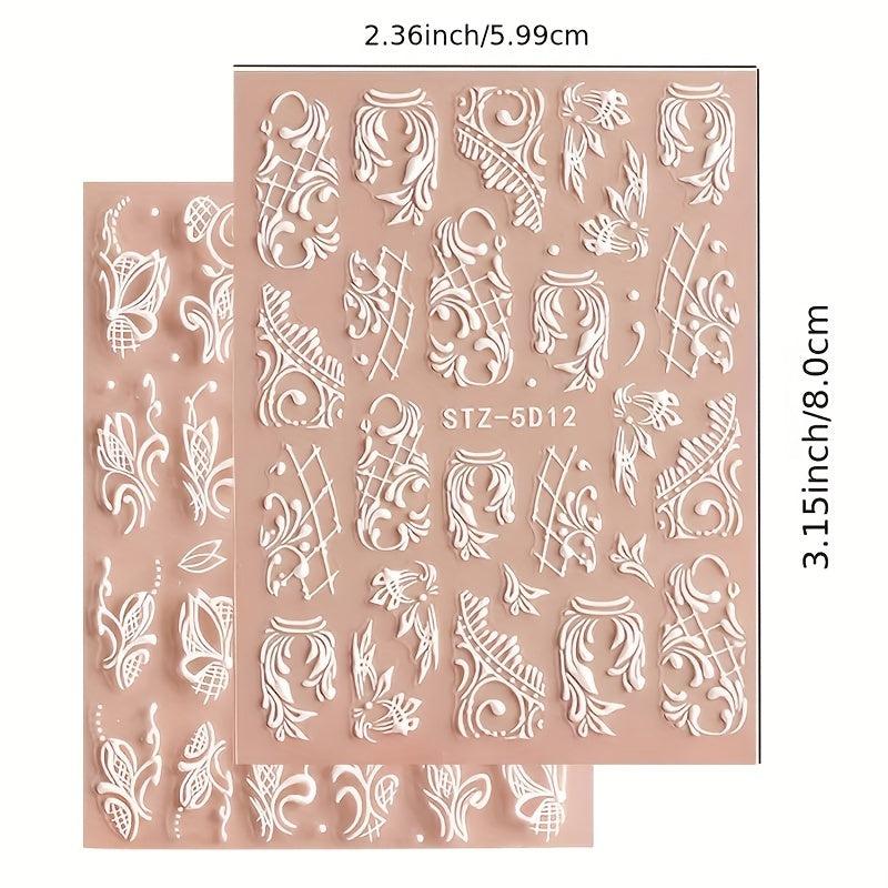 3pcs 3D Embossed Lace Flower Nail Art Stickers Self Adhesive Nail Art Decals