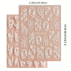 3pcs 3D Embossed Lace Flower Nail Art Stickers Self Adhesive Nail Art Decals
