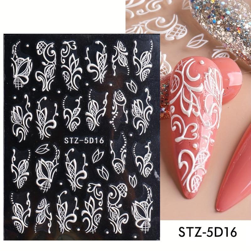 3pcs 3D Embossed Lace Flower Nail Art Stickers Self Adhesive Nail Art Decals