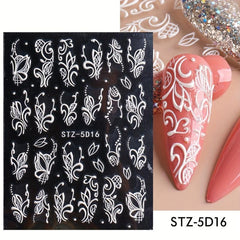 3pcs 3D Embossed Lace Flower Nail Art Stickers Self Adhesive Nail Art Decals