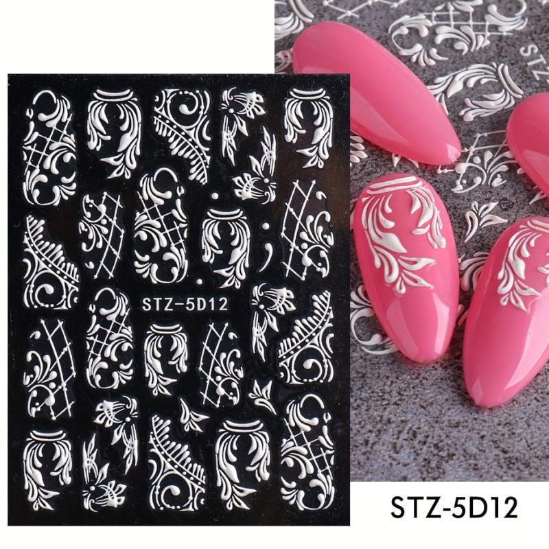 3pcs 3D Embossed Lace Flower Nail Art Stickers Self Adhesive Nail Art Decals