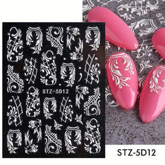 3pcs 3D Embossed Lace Flower Nail Art Stickers Self Adhesive Nail Art Decals
