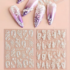 3pcs 3D Embossed Lace Flower Nail Art Stickers Self Adhesive Nail Art Decals
