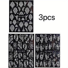 3pcs 3D Embossed Lace Flower Nail Art Stickers Self Adhesive Nail Art Decals