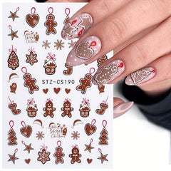 6pcs Christmas Cartoon Nail Art Stickers Self Adhesive