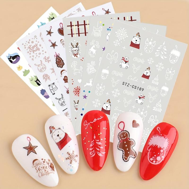 6pcs Christmas Cartoon Nail Art Stickers Self Adhesive