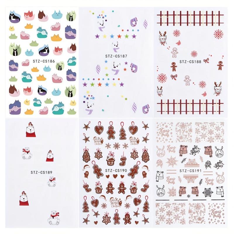 6pcs Christmas Cartoon Nail Art Stickers Self Adhesive