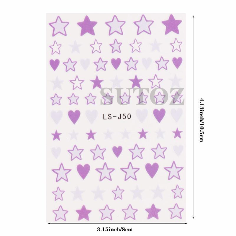 Glitter Star Heart Nail Stickers 3D Self Adhesive Tips