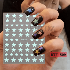 Glitter Star Heart Nail Stickers 3D Self Adhesive Tips