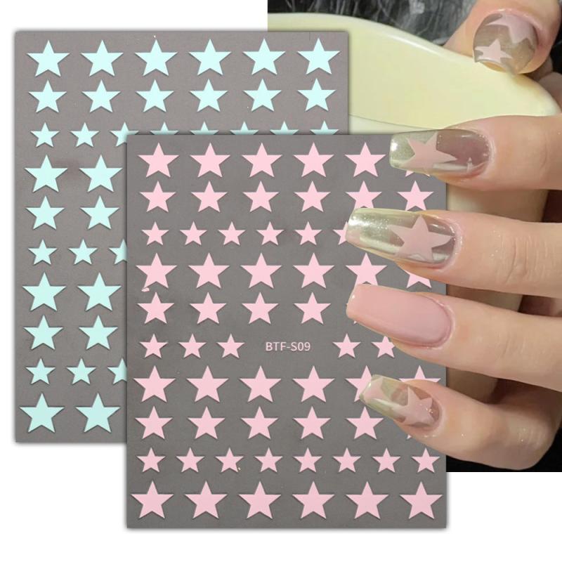 Glitter Star Heart Nail Stickers 3D Self Adhesive Tips