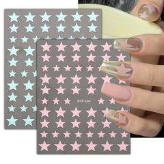 Glitter Star Heart Nail Stickers 3D Self Adhesive Tips