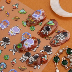 3D Embossed Astronaut Planet Nail Art Stickers Self Adhesive Nail Art Decals