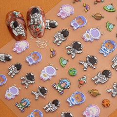 3D Embossed Astronaut Planet Nail Art Stickers Self Adhesive Nail Art Decals