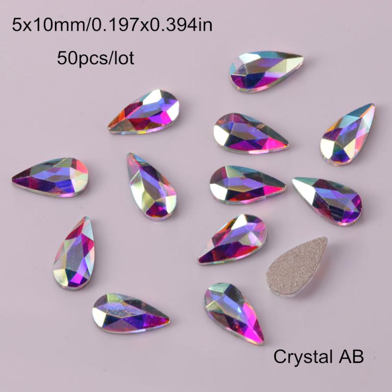Glass Crystal Nail Art Rhinestones Iridescent Nail Gems 50 Pcs