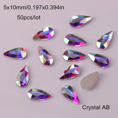 Glass Crystal Nail Art Rhinestones Iridescent Nail Gems 50 Pcs