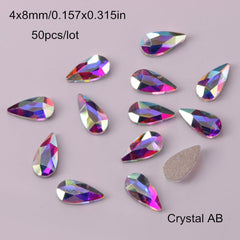 Glass Crystal Nail Art Rhinestones Iridescent Nail Gems 50 Pcs