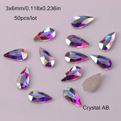 Glass Crystal Nail Art Rhinestones Iridescent Nail Gems 50 Pcs