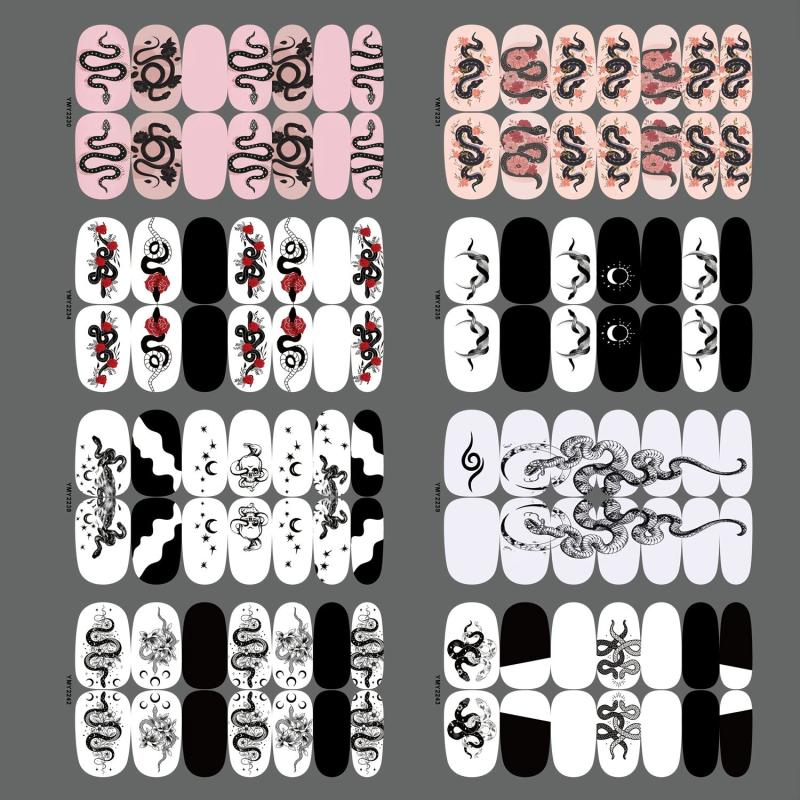4 Sheets Snakes Nail Polish Stickers with Self Adhesive Decals and Nail Files