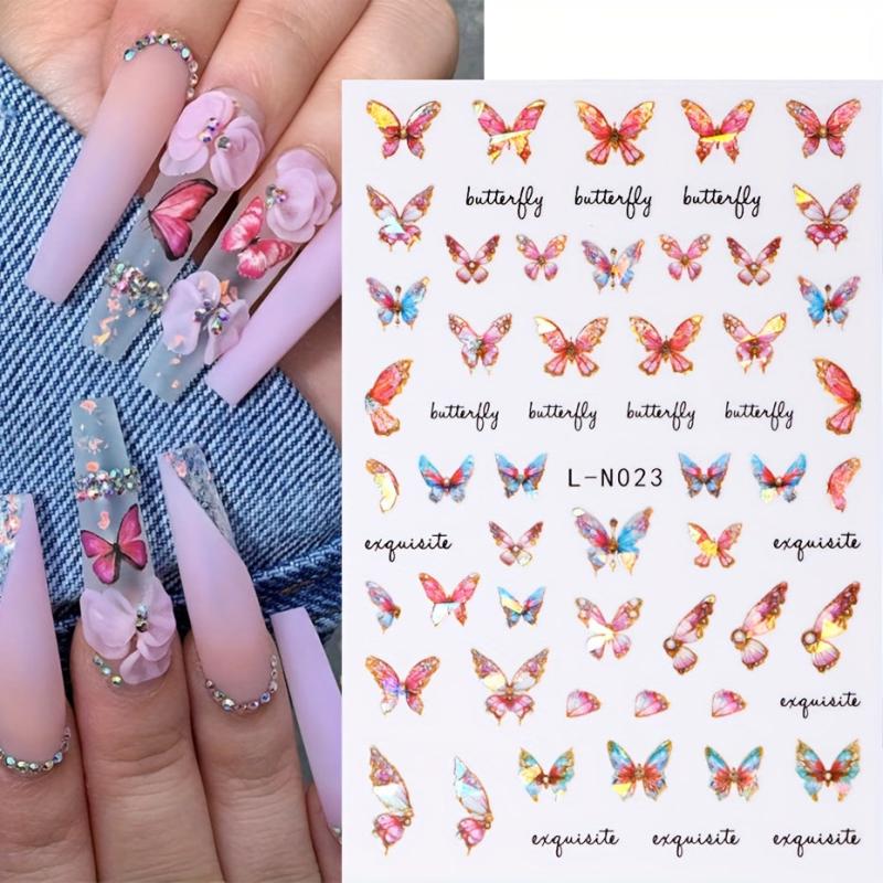 6pcs Aurora Laser Butterfly Nail Art Stickers Self Adhesive 3D