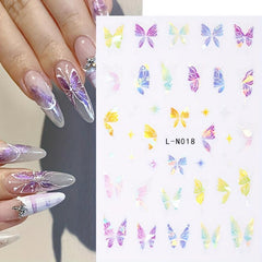 6pcs Aurora Laser Butterfly Nail Art Stickers Self Adhesive 3D
