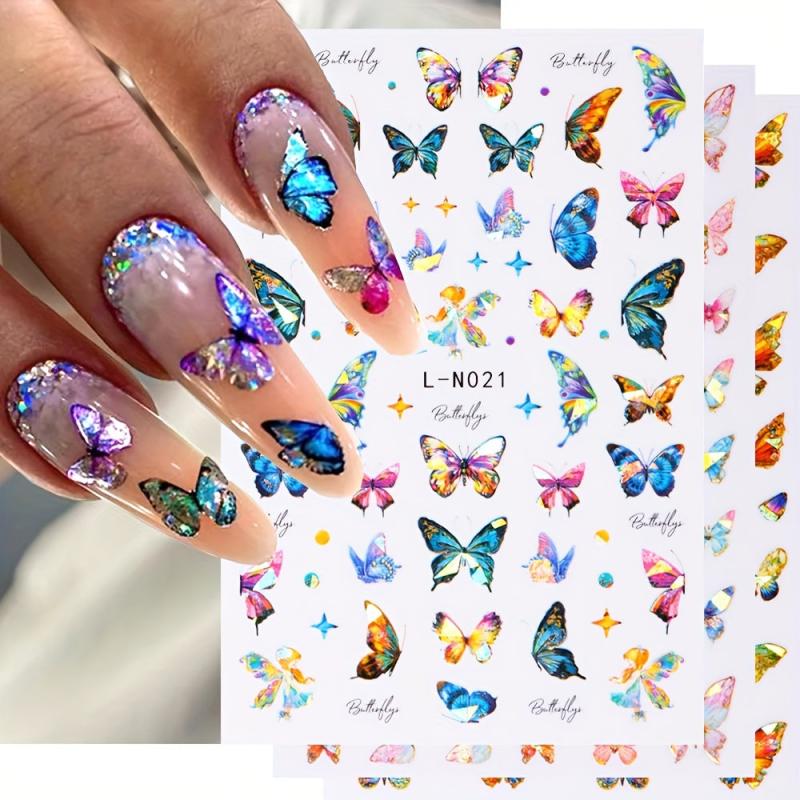 6pcs Aurora Laser Butterfly Nail Art Stickers Self Adhesive 3D