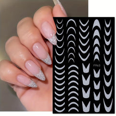3D Glitter Nail Stickers French Shining Line Decals for DIY Manicure, 8 Sheets