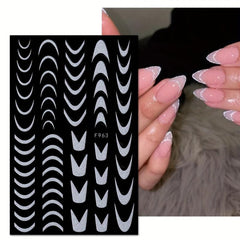 3D Glitter Nail Stickers French Shining Line Decals for DIY Manicure, 8 Sheets