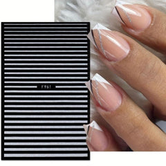 3D Glitter Nail Stickers French Shining Line Decals for DIY Manicure, 8 Sheets