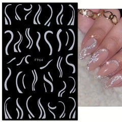3D Glitter Nail Stickers French Shining Line Decals for DIY Manicure, 8 Sheets