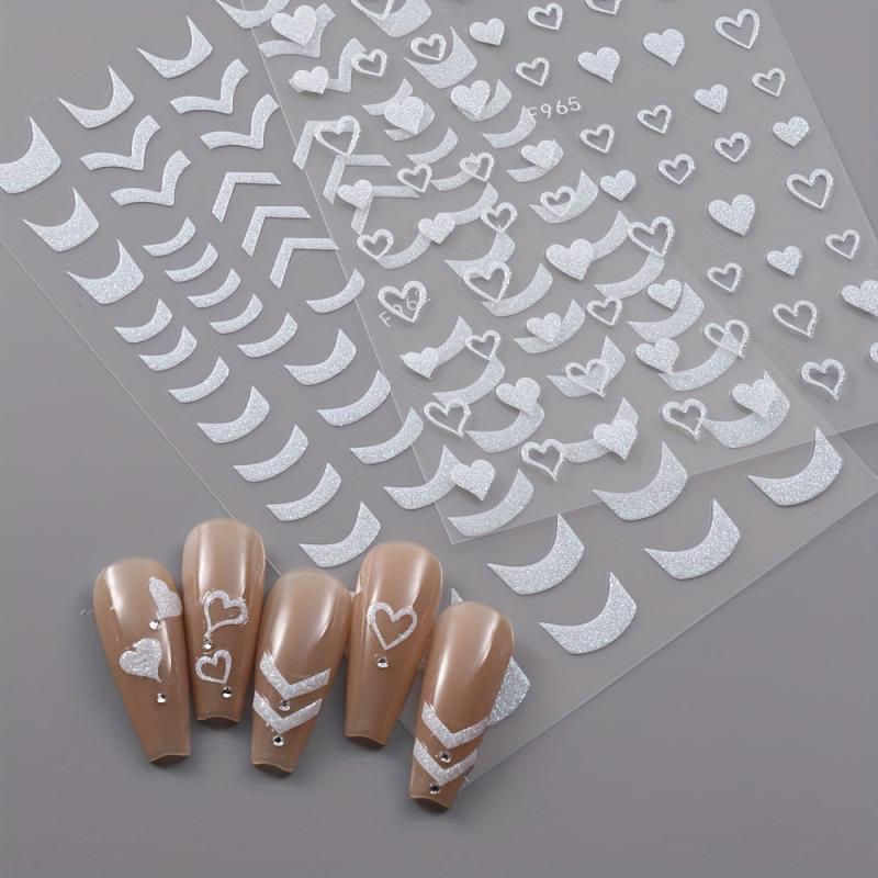 3D Glitter Nail Stickers French Shining Line Decals for DIY Manicure, 8 Sheets
