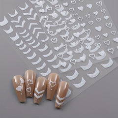 3D Glitter Nail Stickers French Shining Line Decals for DIY Manicure, 8 Sheets